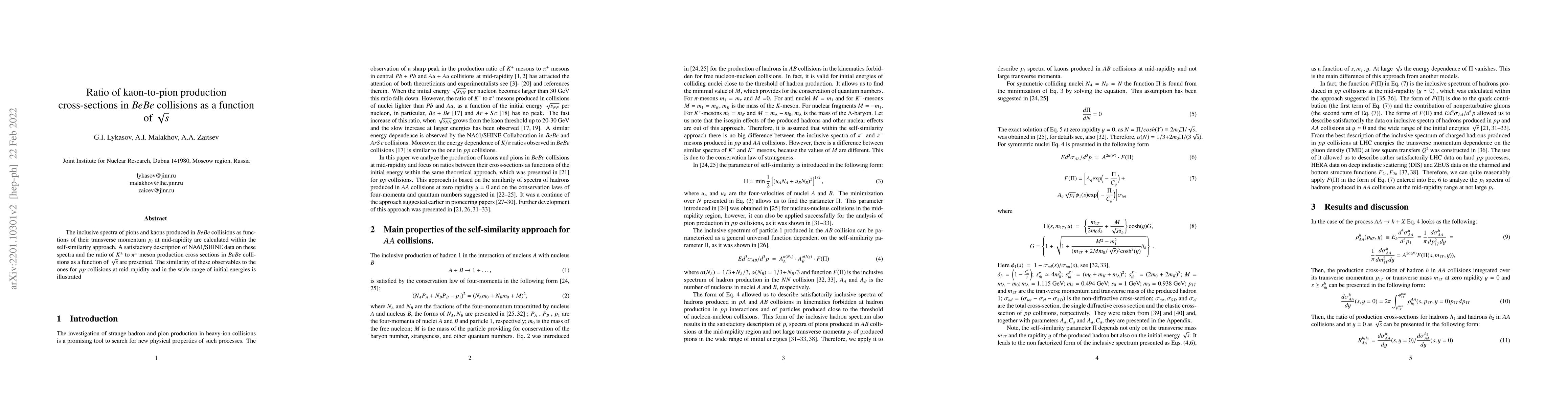 Thumbnail for Ratio of kaon-to-pion production cross-sections in $Be Be$ collisions as
  a function of $\sqrt{s}$