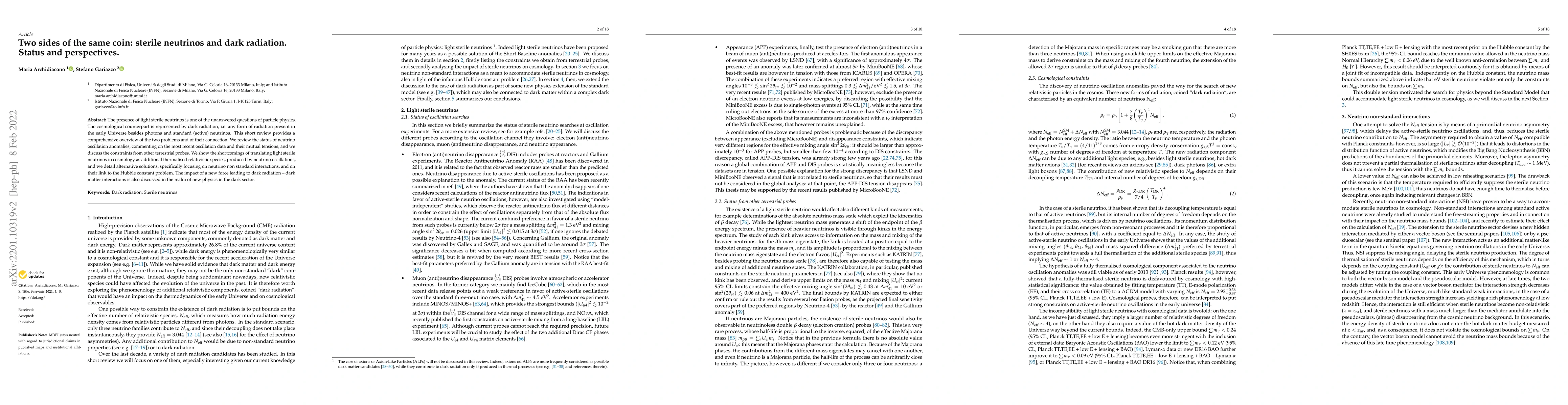 Thumbnail for Two sides of the same coin: sterile neutrinos and dark radiation. Status
  and perspectives