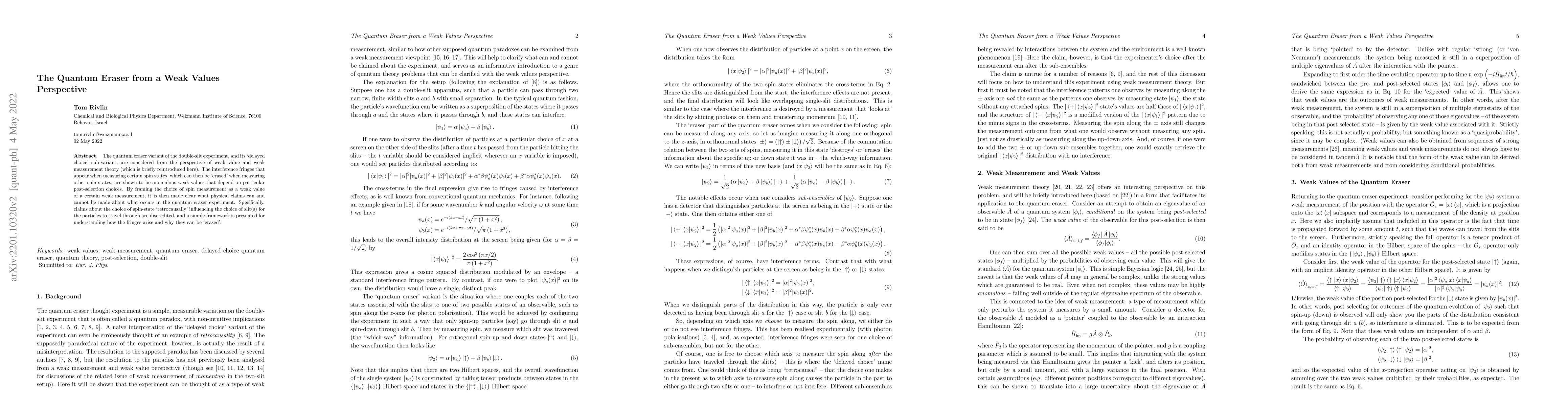 Thumbnail for The Quantum Eraser from a Weak Values Perspective