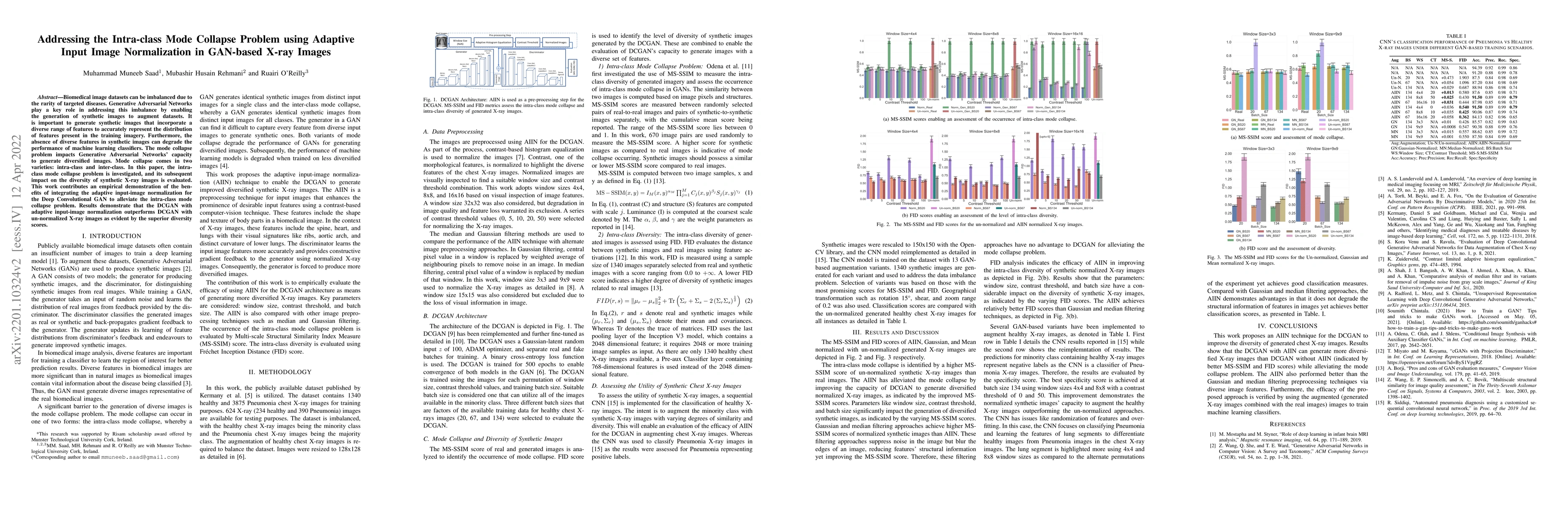 Thumbnail for Addressing the Intra-class Mode Collapse Problem using Adaptive Input
  Image Normalization in GAN-based X-ray Images