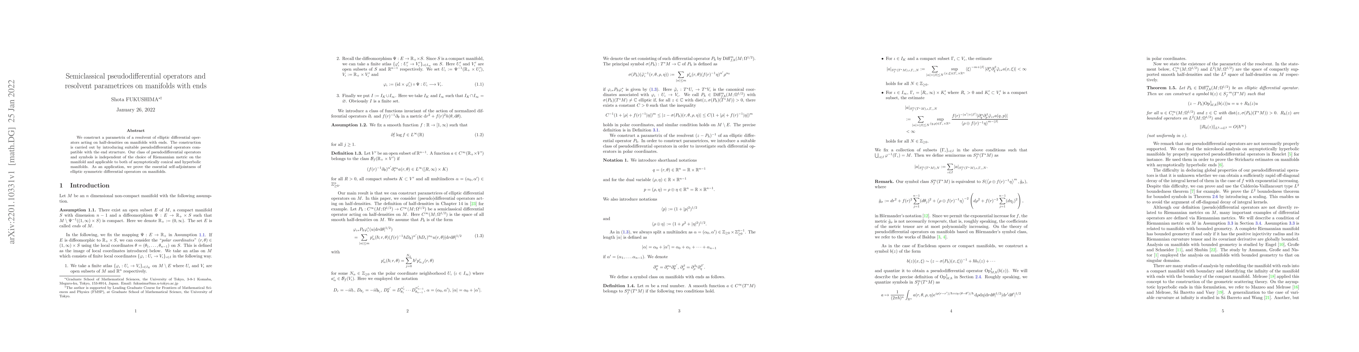 Thumbnail for Semiclassical pseudodifferential operators and resolvent parametrices on
  manifolds with ends