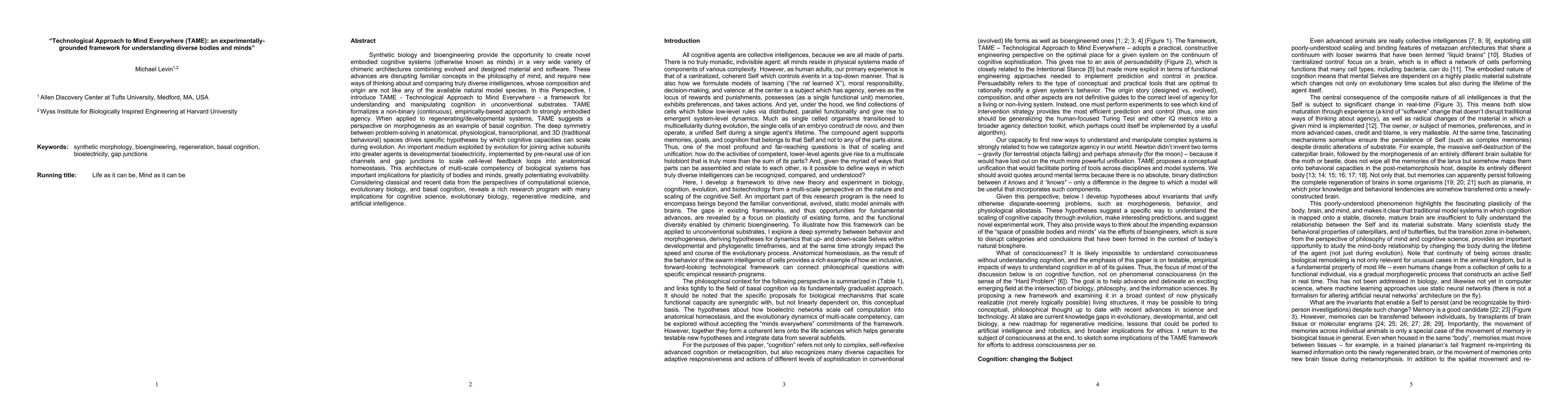 Thumbnail for Technological Approach to Mind Everywhere (TAME): an
  experimentally-grounded framework for understanding diverse bodies and minds