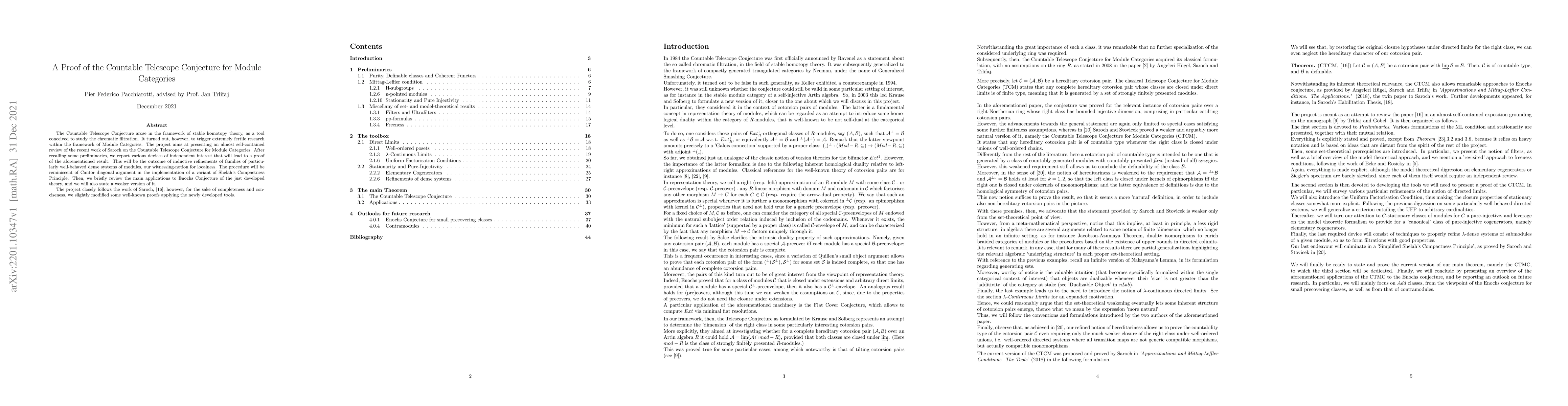 Thumbnail for A Proof of the Countable Telescope Conjecture for Module Categories