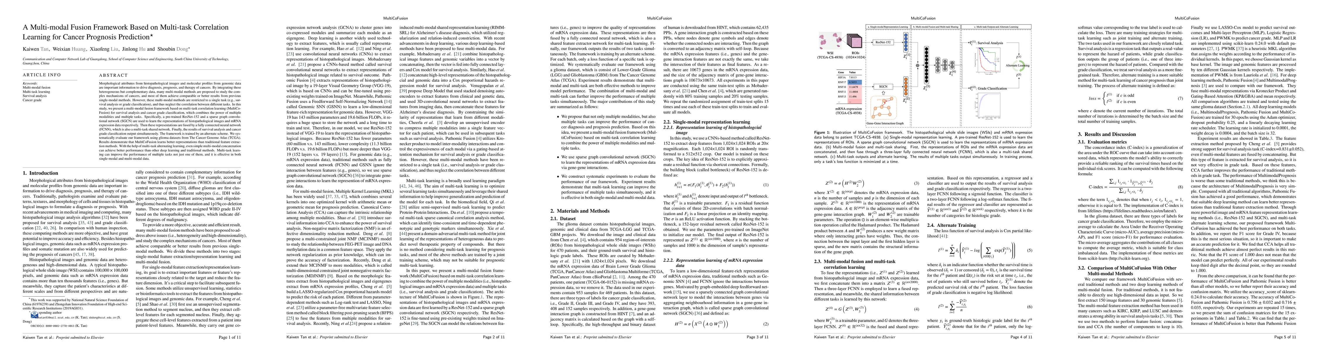 Thumbnail for A Multi-modal Fusion Framework Based on Multi-task Correlation Learning
  for Cancer Prognosis Prediction