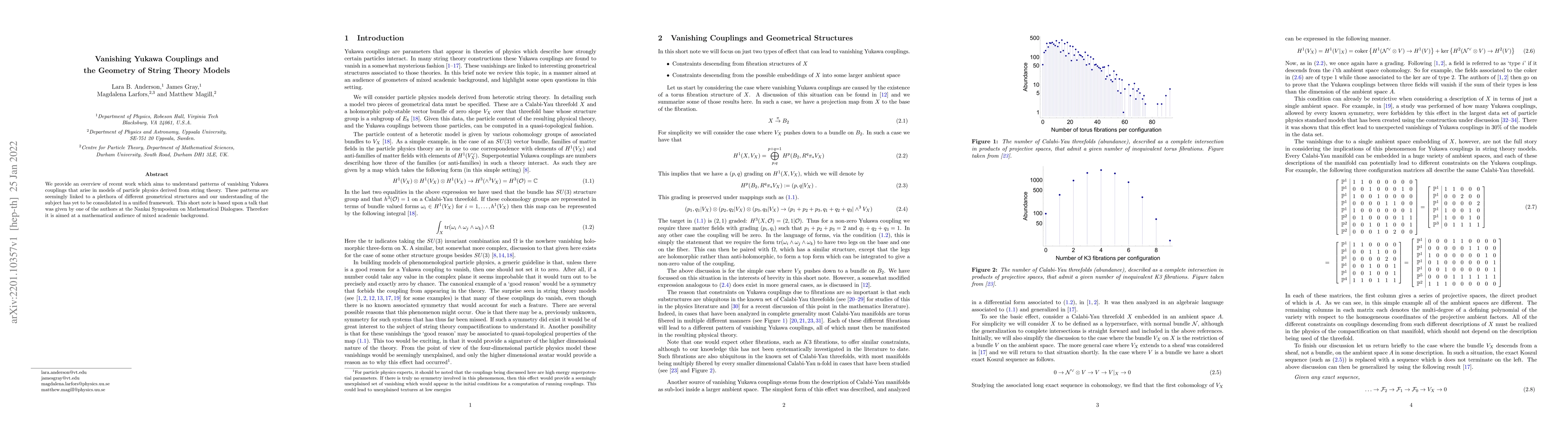 Thumbnail for Vanishing Yukawa Couplings and the Geometry of String Theory Models