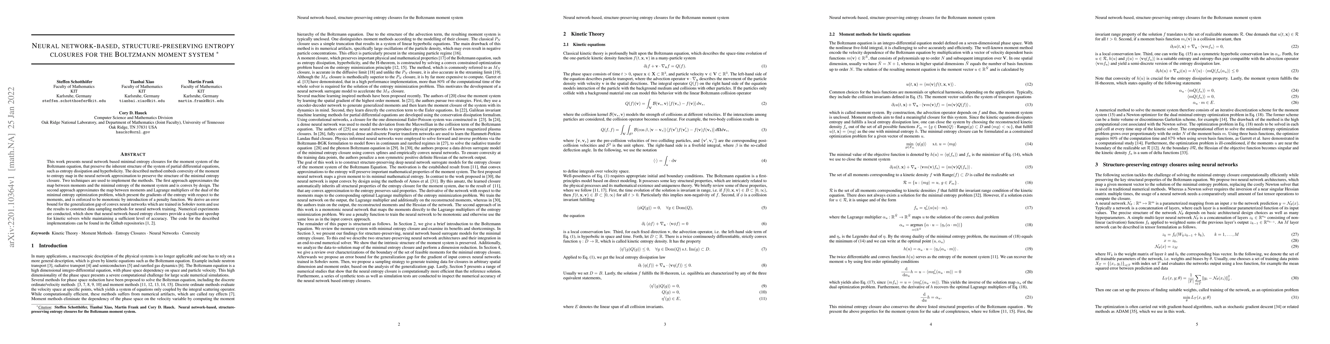 Thumbnail for Neural network-based, structure-preserving entropy closures for the
  Boltzmann moment system