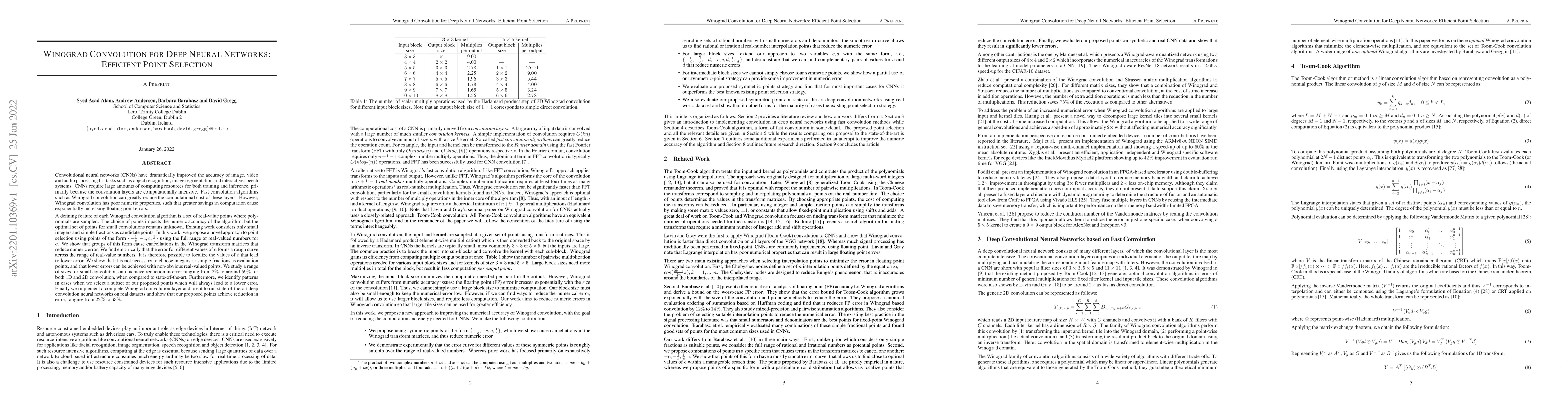 Thumbnail for Winograd Convolution for Deep Neural Networks: Efficient Point Selection