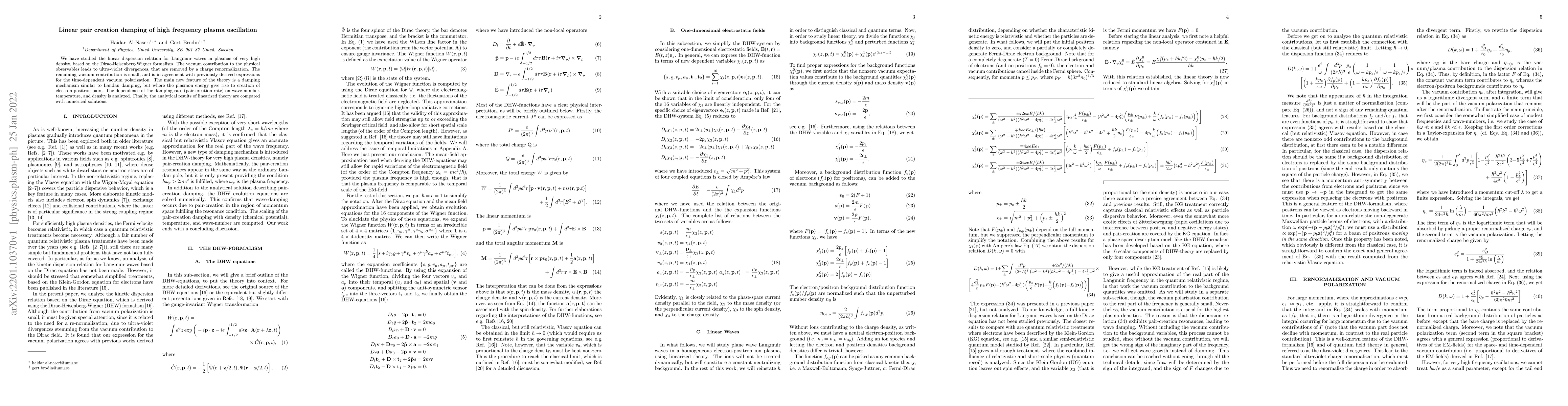 Thumbnail for Linear pair creation damping of high frequency plasma oscillation