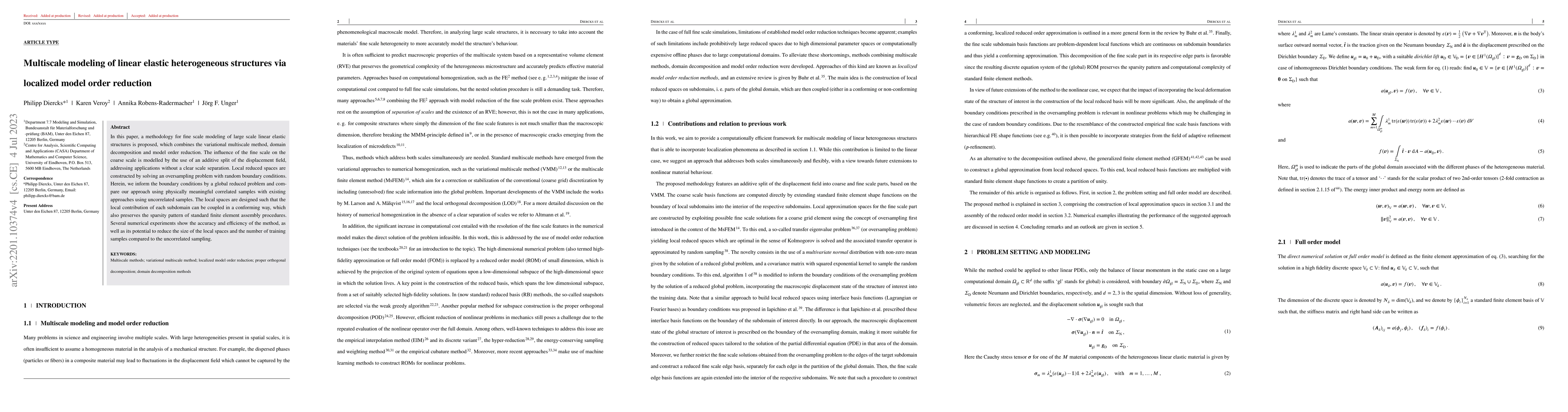 Thumbnail for Multiscale modeling of linear elastic heterogeneous structures via
  localized model order reduction