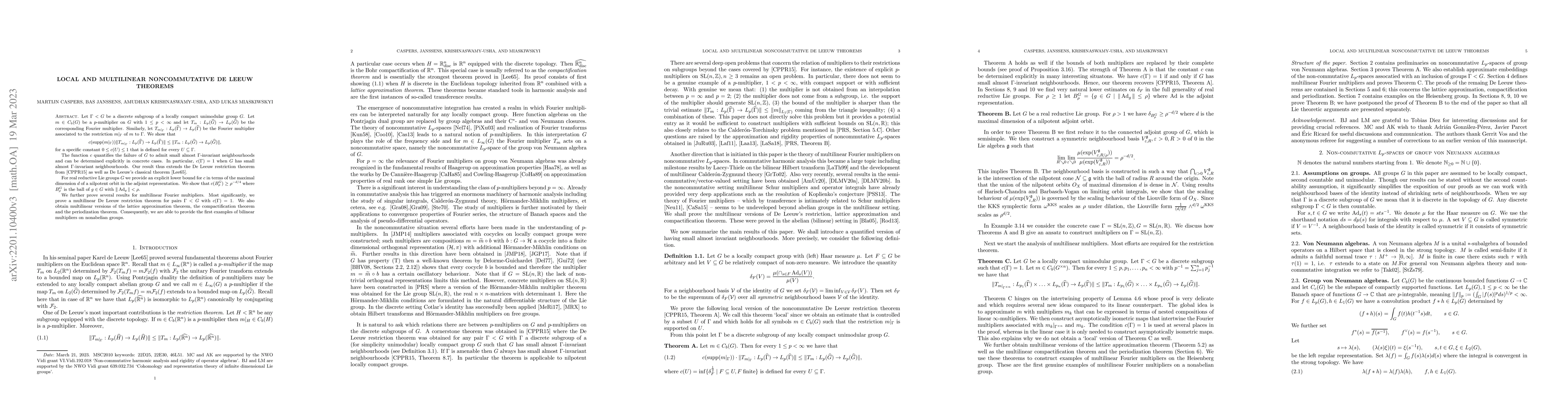 Thumbnail for Local and multilinear noncommutative de Leeuw theorems