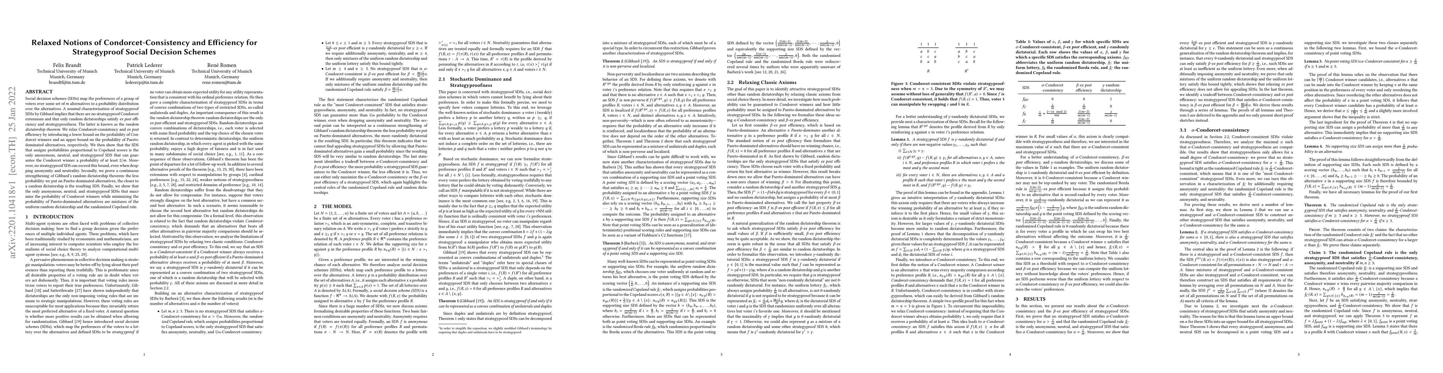 Thumbnail for Relaxed Notions of Condorcet-Consistency and Efficiency for
  Strategyproof Social Decision Schemes