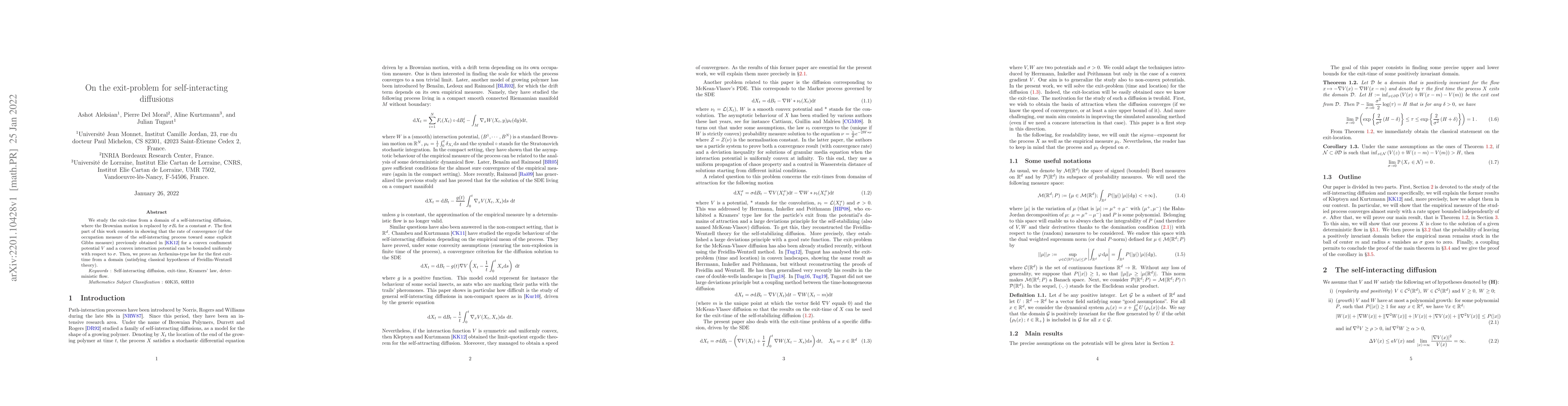 Thumbnail for On the exit-problem for self-interacting diffusions