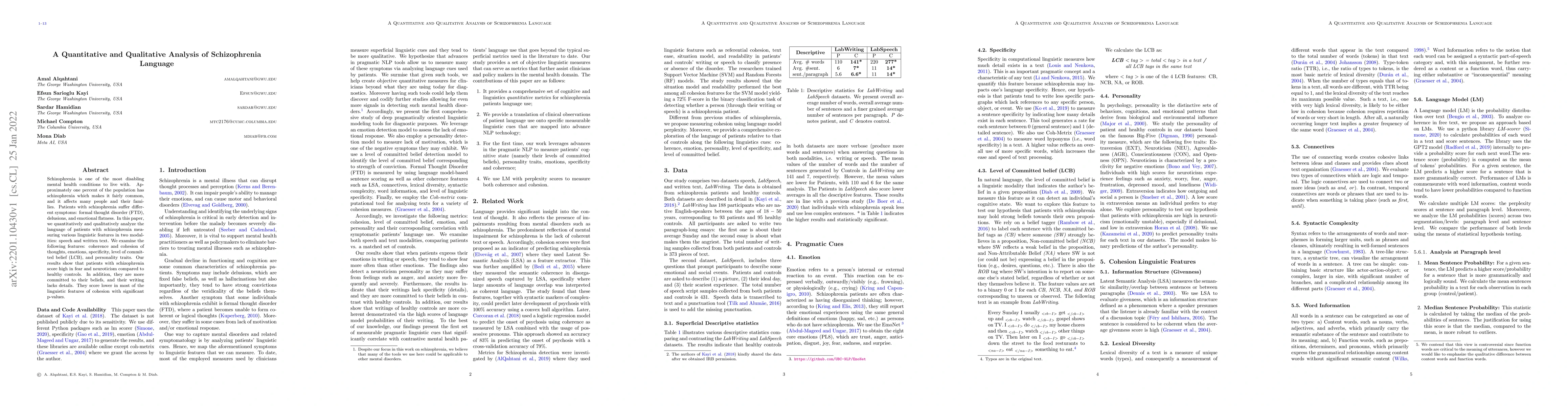 Thumbnail for A Quantitative and Qualitative Analysis of Schizophrenia Language