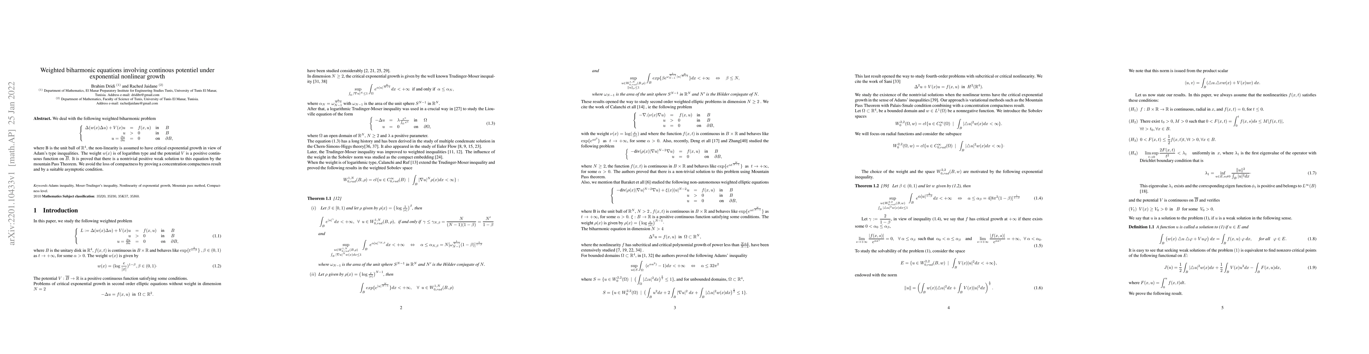 Thumbnail for Weighted biharmonic equations involving continous potentiel under
  exponential nonlinear growth