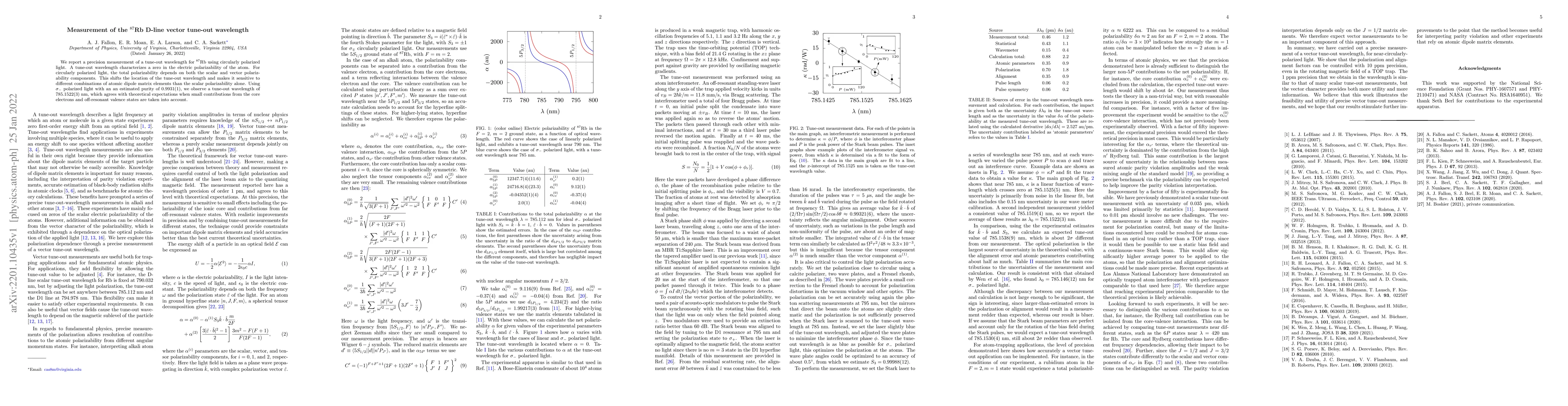 Thumbnail for Measurement of the 87Rb D-line vector tune-out wavelength