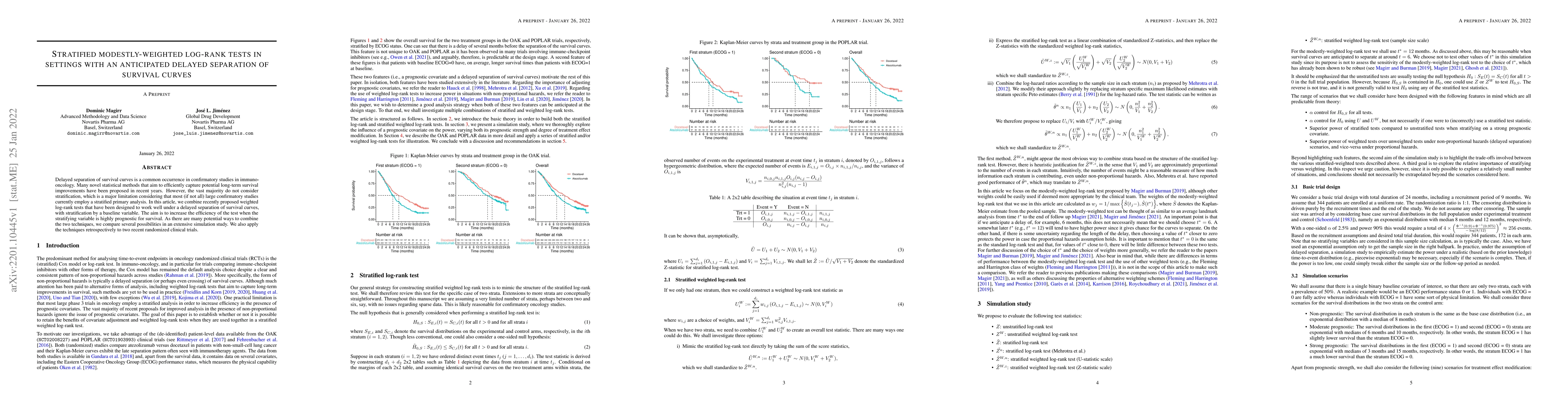 Thumbnail for Stratified modestly-weighted log-rank tests in settings with an
  anticipated delayed separation of survival curves