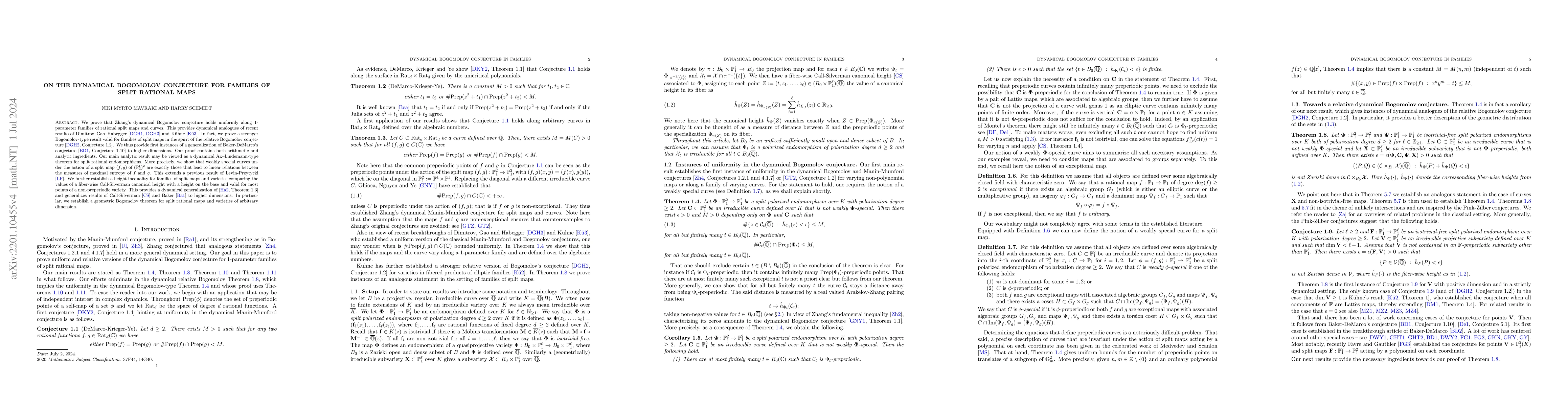Thumbnail for On the dynamical Bogomolov conjecture for families of split rational
  maps