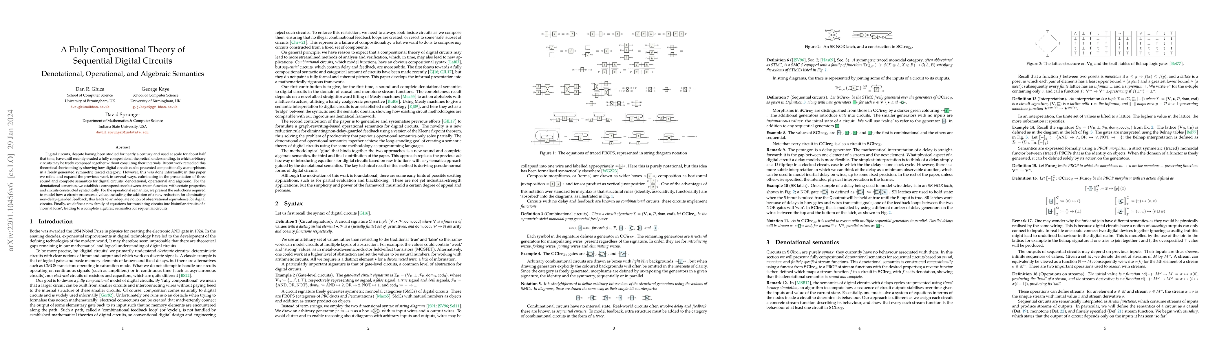 Thumbnail for A Fully Compositional Theory of Sequential Digital Circuits:
  Denotational, Operational and Algebraic Semantics