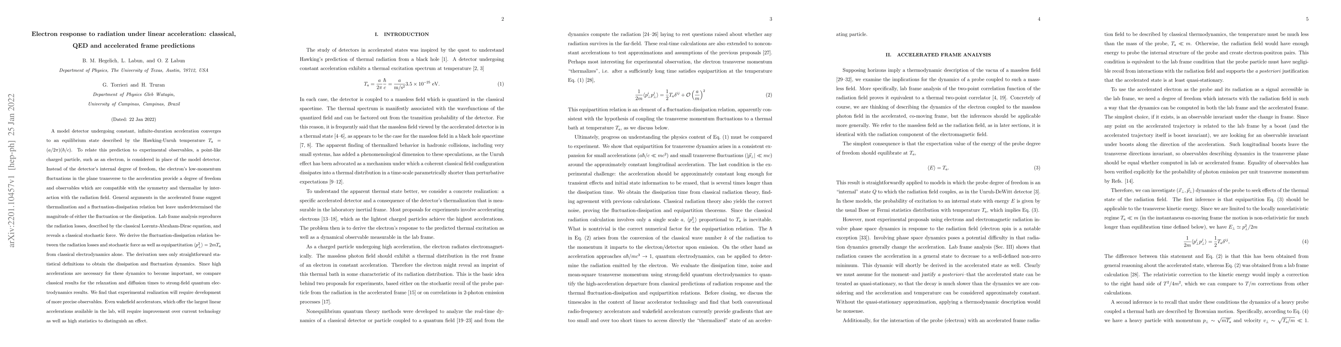 Thumbnail for Electron response to radiation under linear acceleration: classical, QED
  and accelerated frame predictions