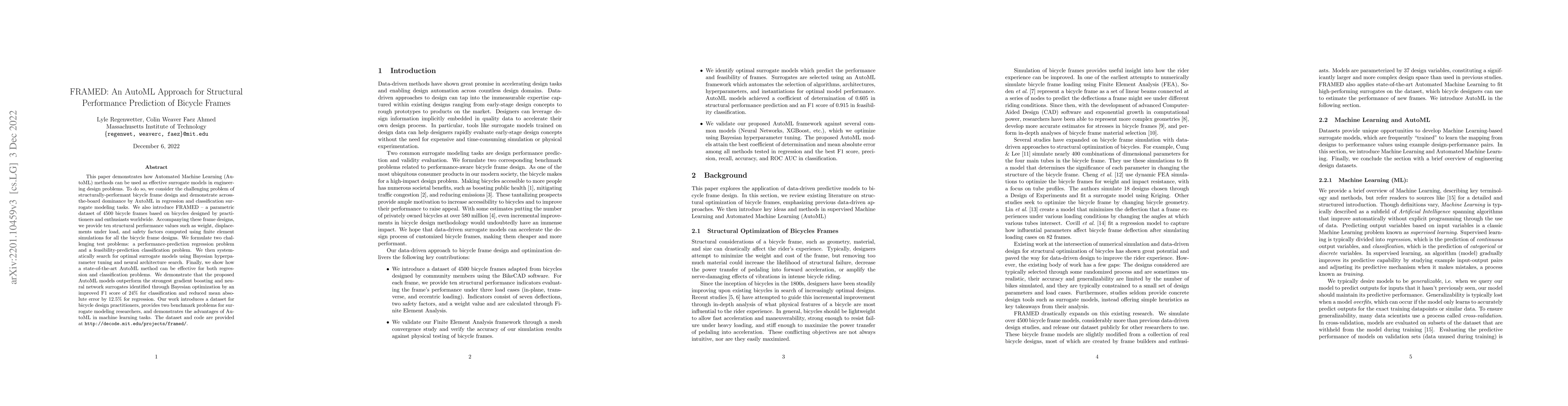 Thumbnail for FRAMED: An AutoML Approach for Structural Performance Prediction of
  Bicycle Frames