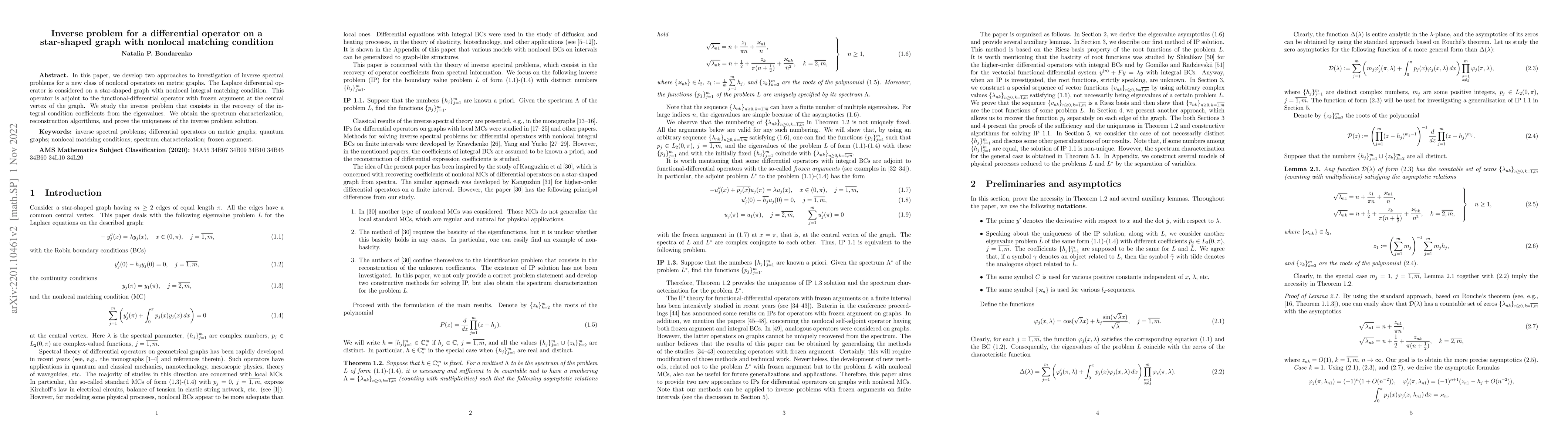 Thumbnail for Inverse problem for a differential operator on a star-shaped graph with
  nonlocal matching condition