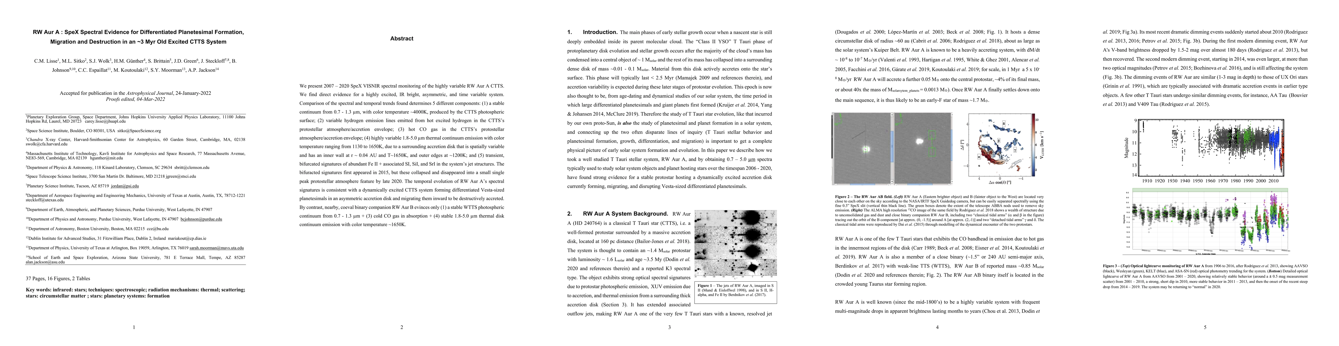Thumbnail for RW Aur A : SpeX Spectral Evidence for Differentiated Planetesimal
  Formation, Migration and Destruction in an 3 Myr Old Excited CTTS System