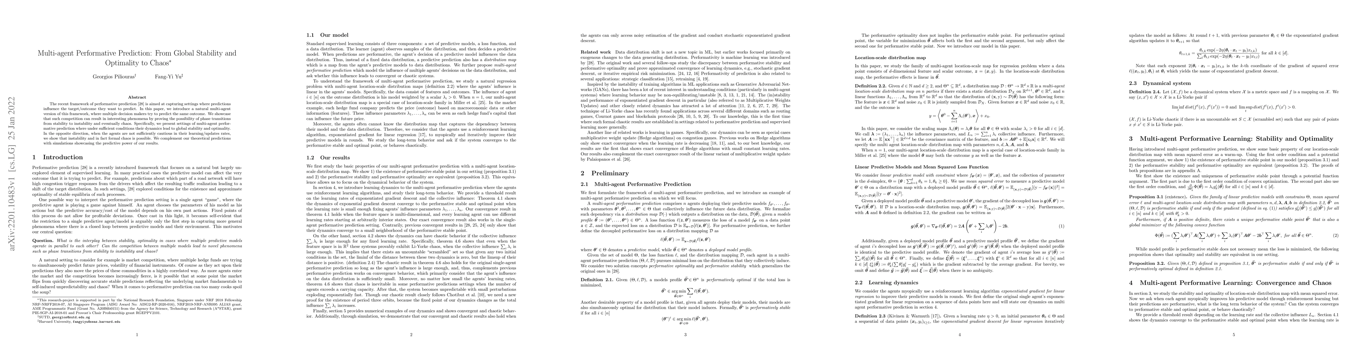 Thumbnail for Multi-agent Performative Prediction: From Global Stability and
  Optimality to Chaos