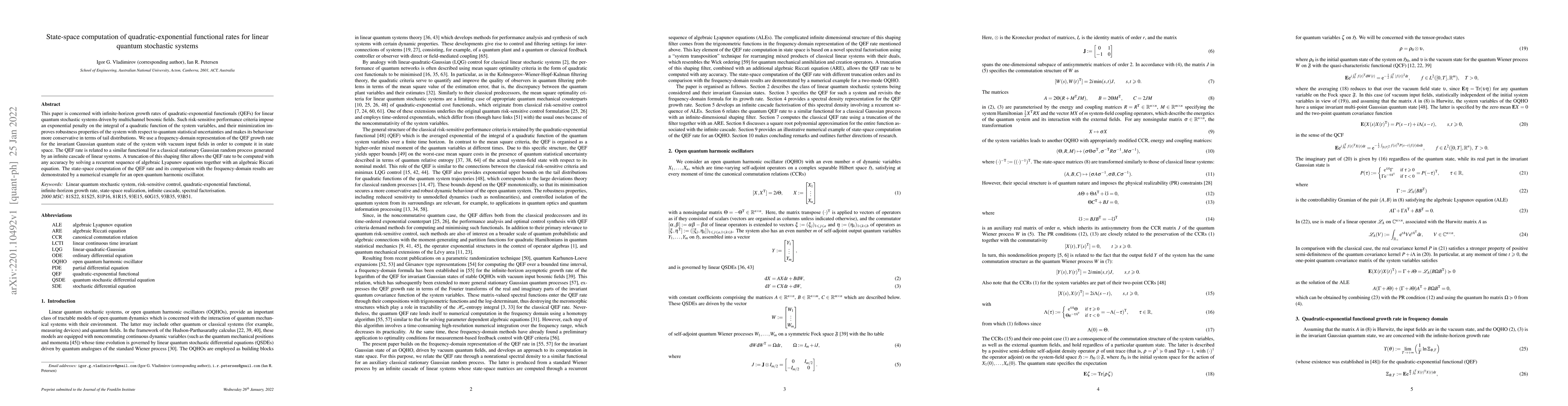 Thumbnail for State-space computation of quadratic-exponential functional rates for
  linear quantum stochastic systems