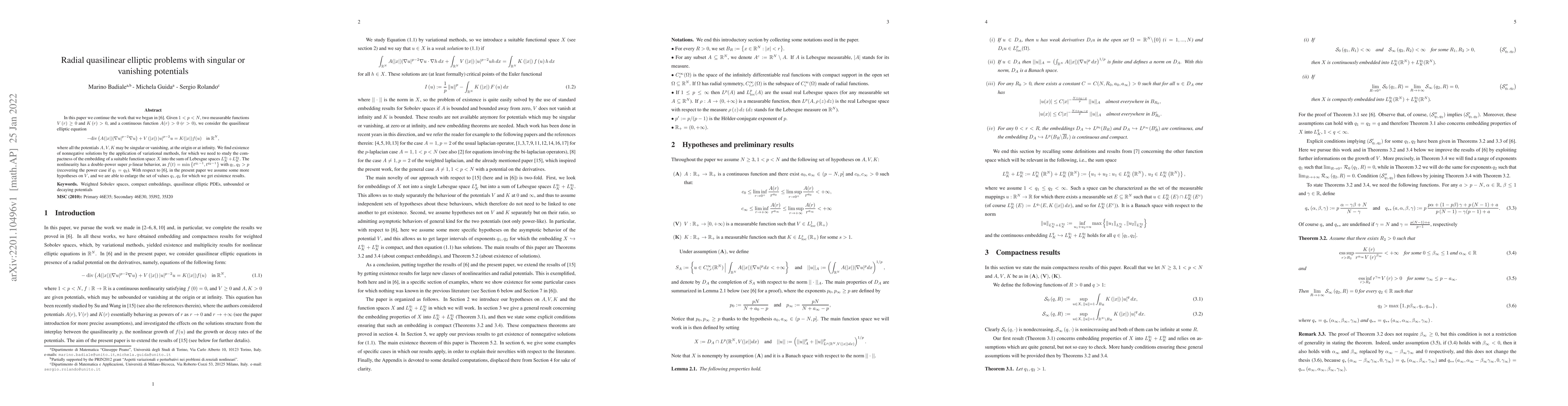 Thumbnail for Radial quasilinear elliptic problems with singular or vanishing
  potentials