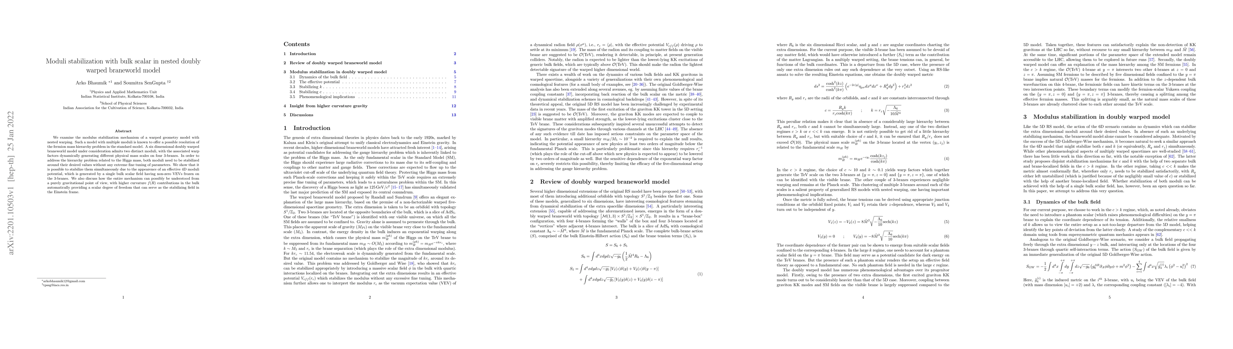 Thumbnail for Moduli stabilization with bulk scalar in nested doubly warped braneworld
  model