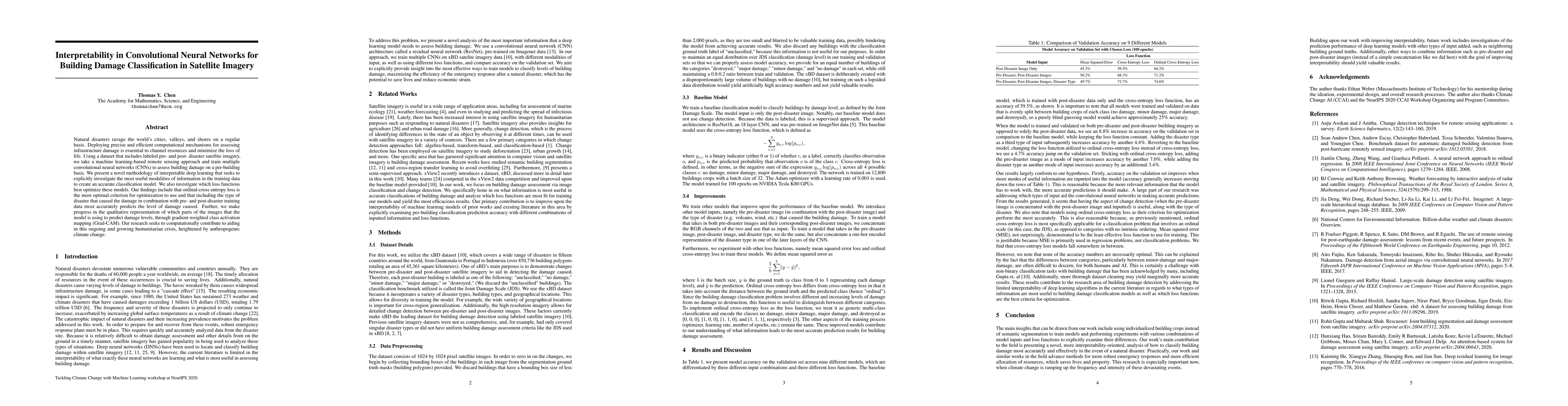 Thumbnail for Interpretability in Convolutional Neural Networks for Building Damage
  Classification in Satellite Imagery