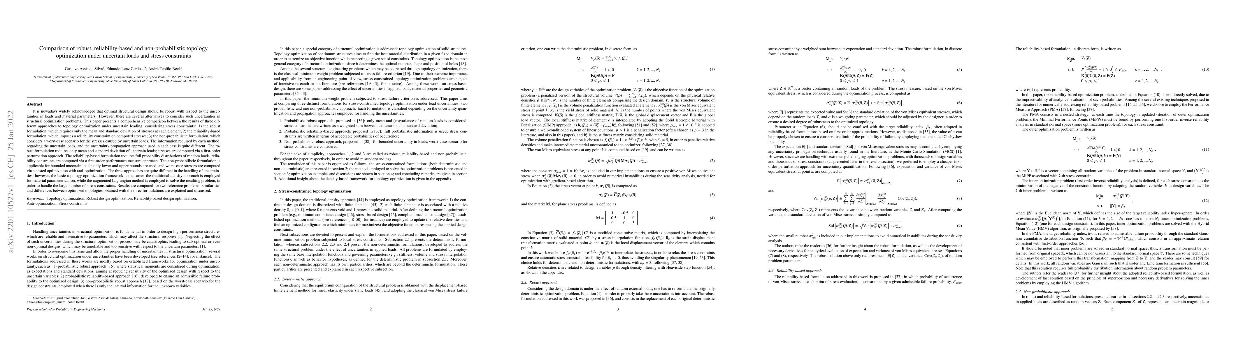 Thumbnail for Comparison of robust, reliability-based and non-probabilistic topology
  optimization under uncertain loads and stress constraints