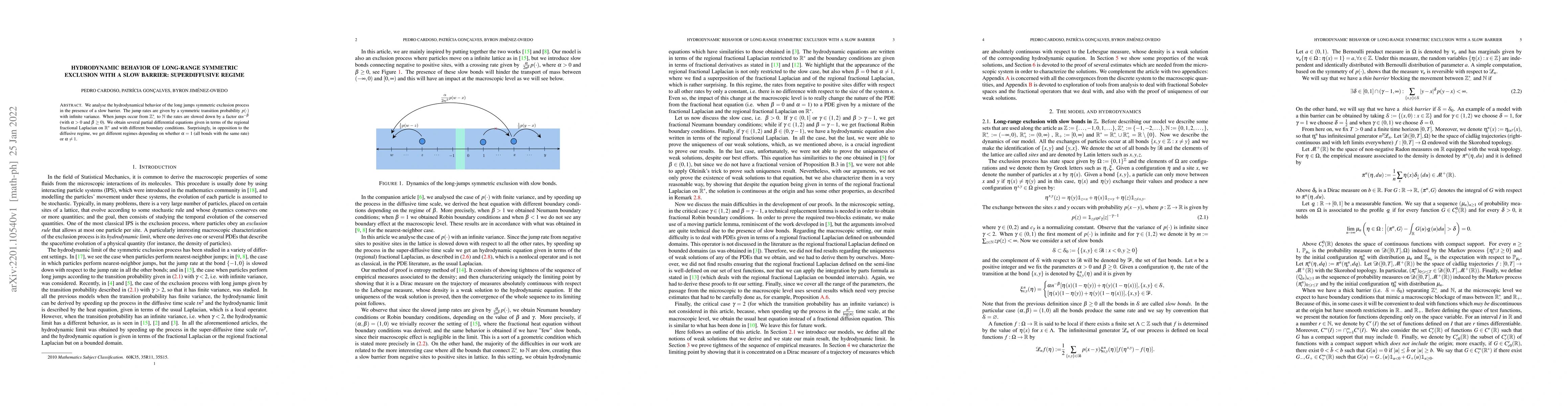 Thumbnail for Hydrodynamic behavior of long-range symmetric exclusion with a slow
  barrier: superdiffusive regime