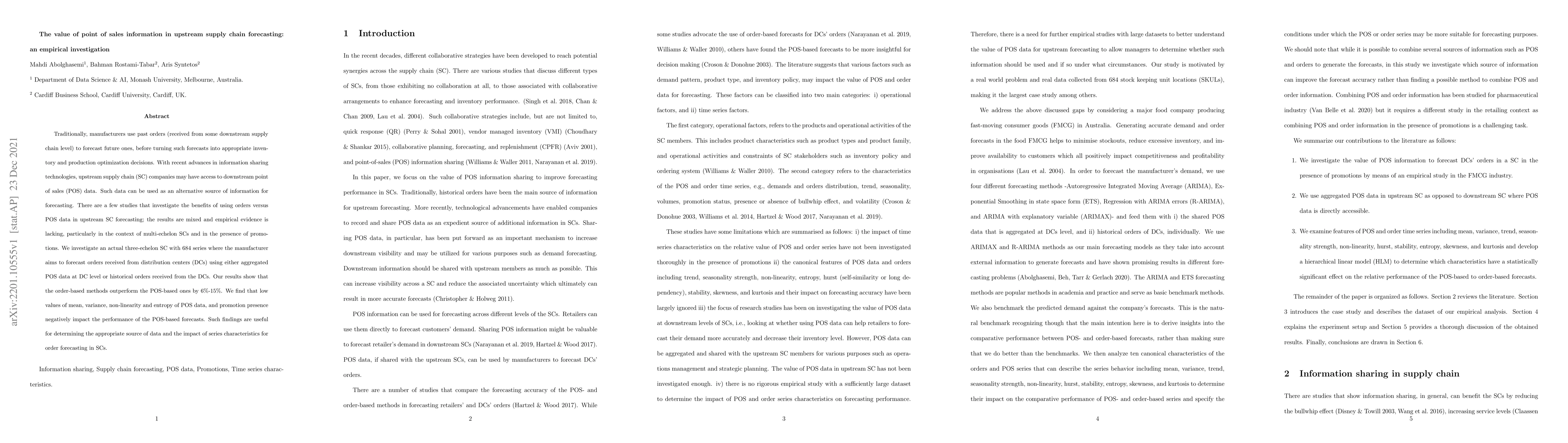 Thumbnail for The value of point of sales information in upstream supply chain
  forecasting: an empirical investigation