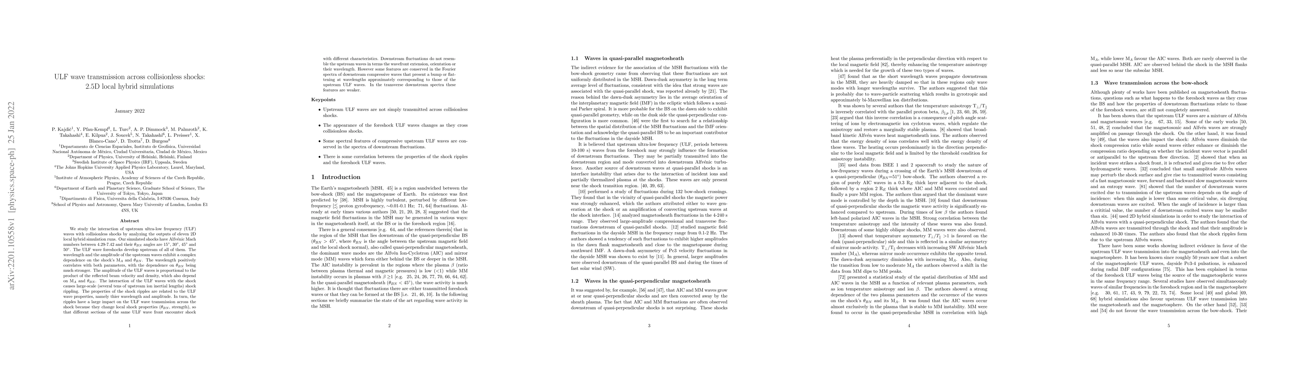Thumbnail for ULF wave transmission across collisionless shocks: 2.5D local hybrid
  simulations