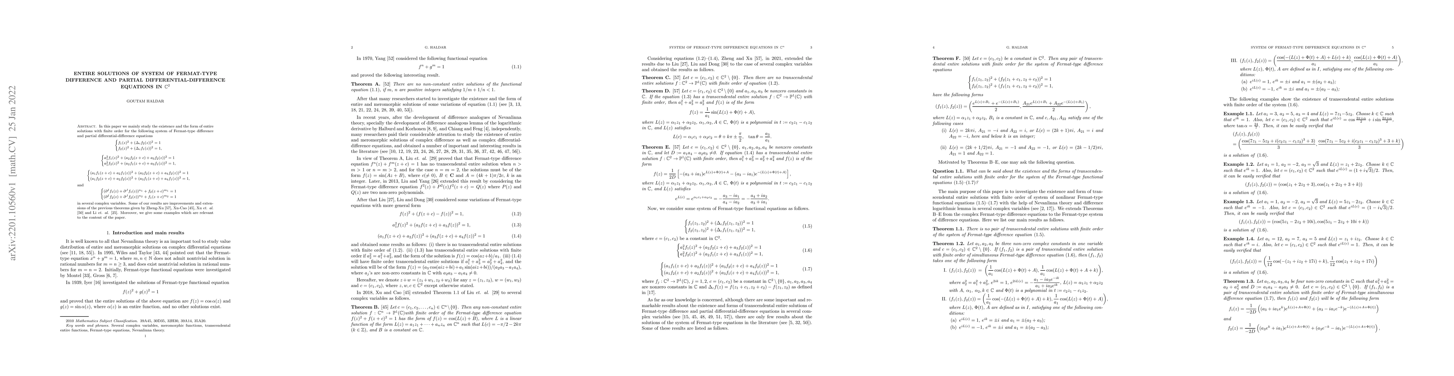 Thumbnail for Entire solutions of system of Fermat-type difference and partial
  differential-difference equations in $ \mathbb{C}^2 $