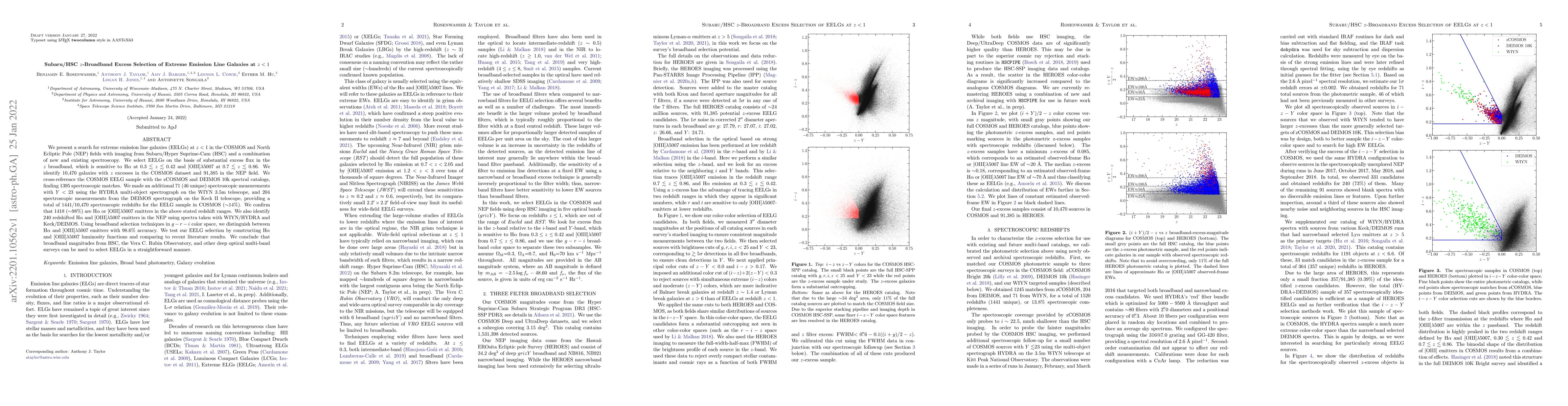 Thumbnail for Subaru/HSC z-Broadband Excess Selection of Extreme Emission Line
  Galaxies at z<1
