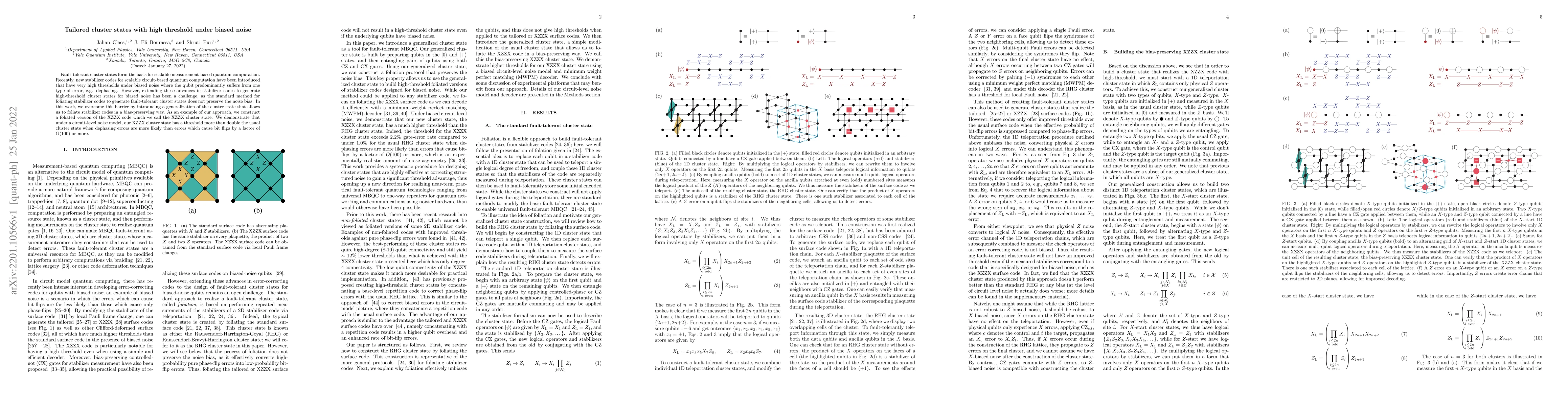 Thumbnail for Tailored cluster states with high threshold under biased noise
