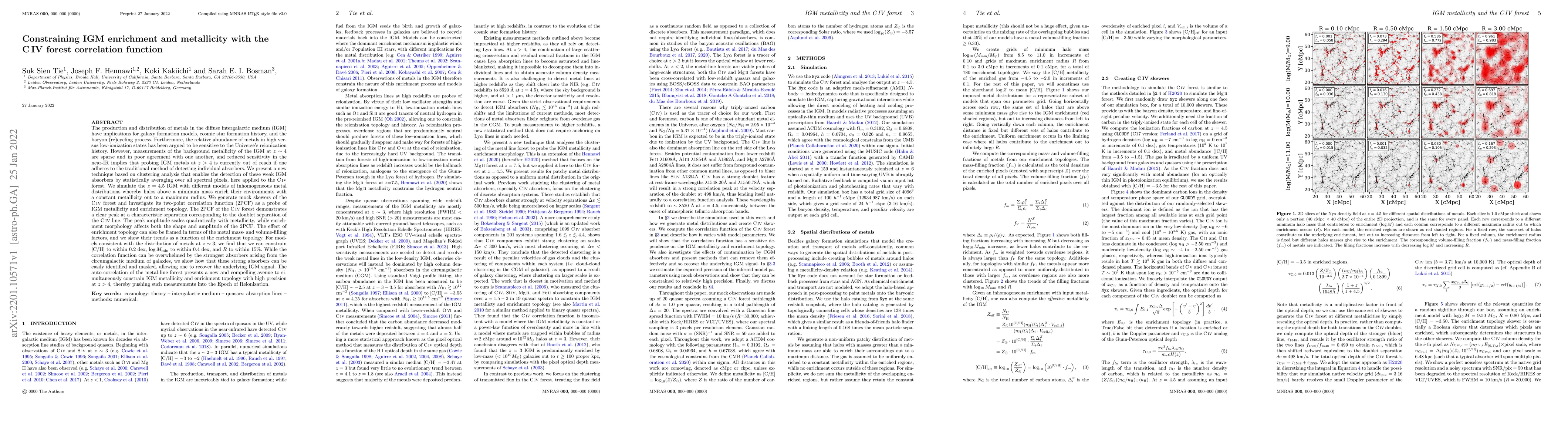 Thumbnail for Constraining IGM enrichment and metallicity with the C IV forest
  correlation function