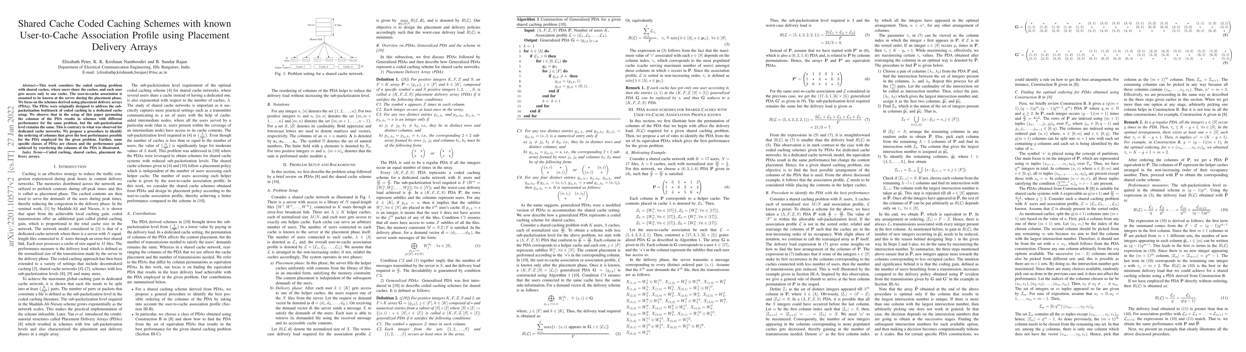 Thumbnail for Shared Cache Coded Caching Schemes with known User-to-Cache Association
  Profile using Placement Delivery Arrays