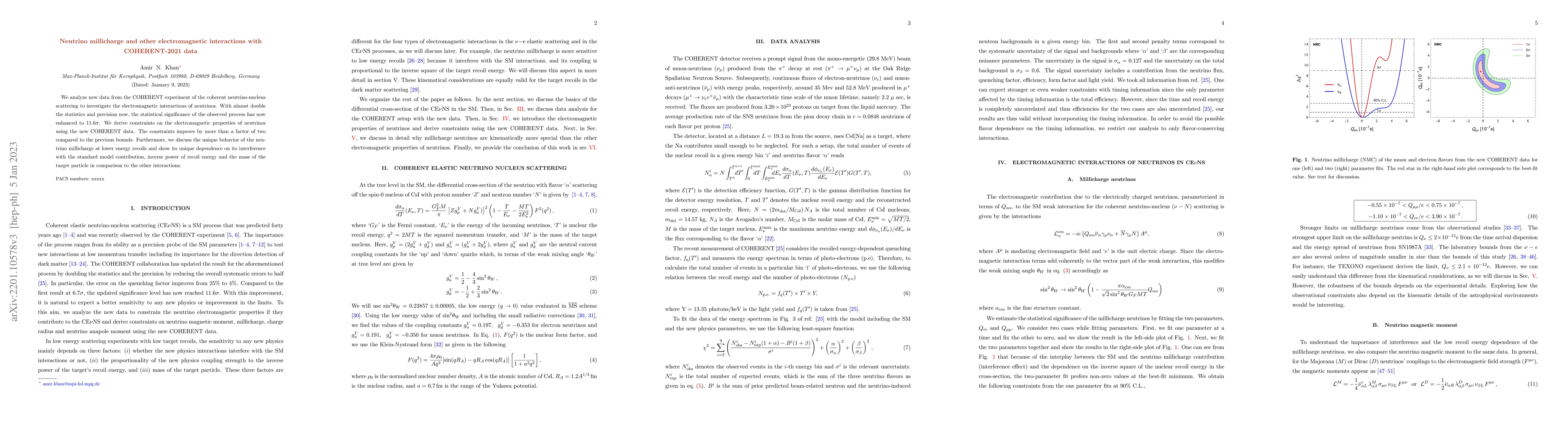 Thumbnail for Neutrino millicharge and other electromagnetic interactions with
  COHERENT-2021 data