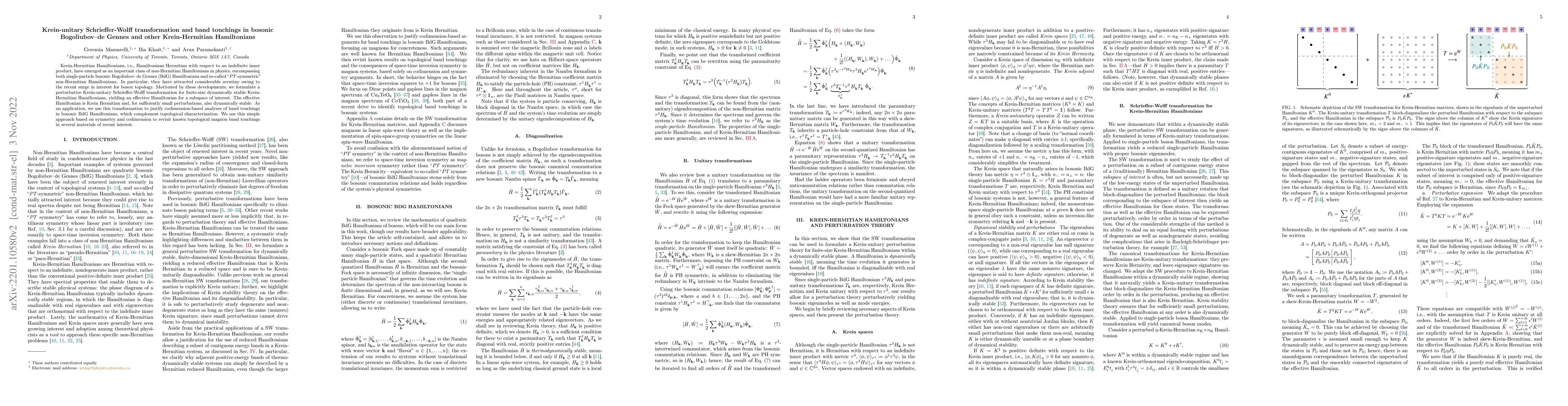 Thumbnail for Krein-unitary Schrieffer-Wolff transformation and band touchings in
  bosonic Bogoliubov-de Gennes and other Krein-Hermitian Hamiltonians
