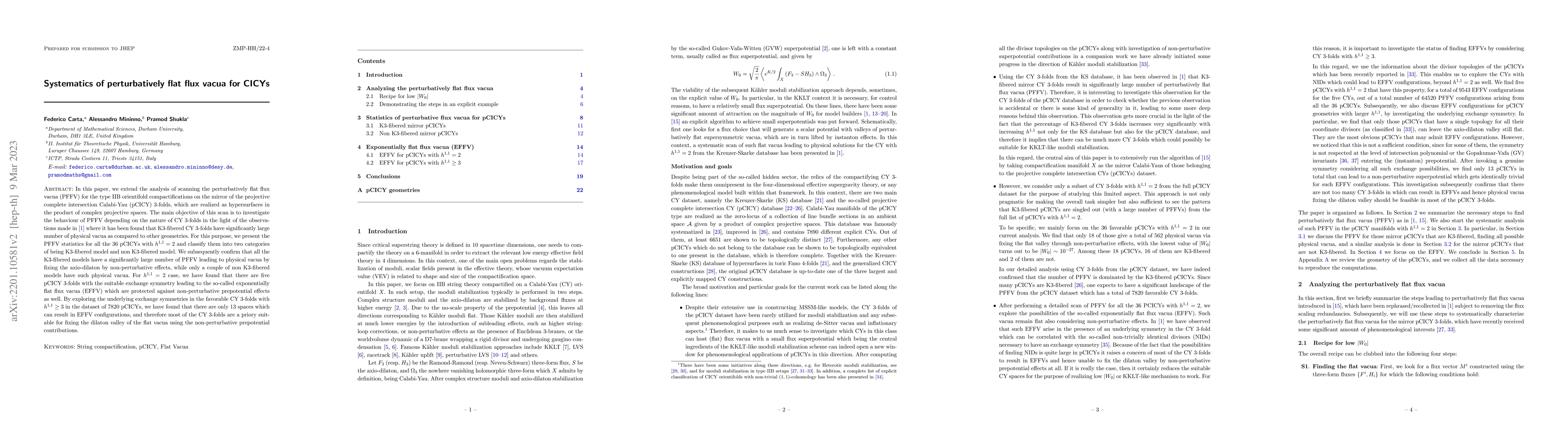 Thumbnail for Systematics of perturbatively flat flux vacua for CICYs