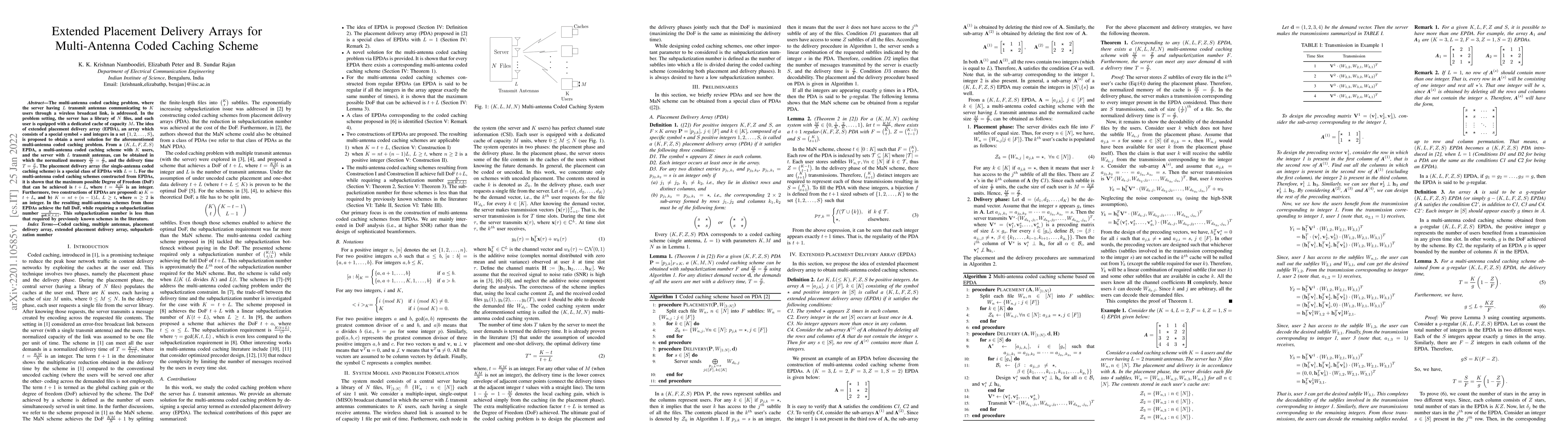 Thumbnail for Extended Placement Delivery Arrays for Multi-Antenna Coded Caching
  Scheme