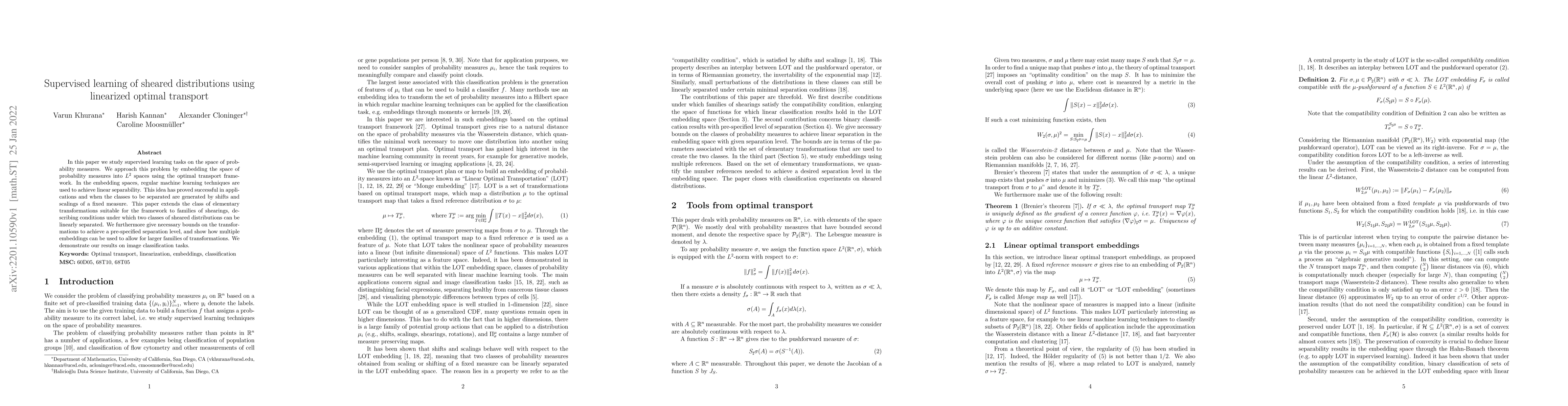 Thumbnail for Supervised learning of sheared distributions using linearized optimal
  transport