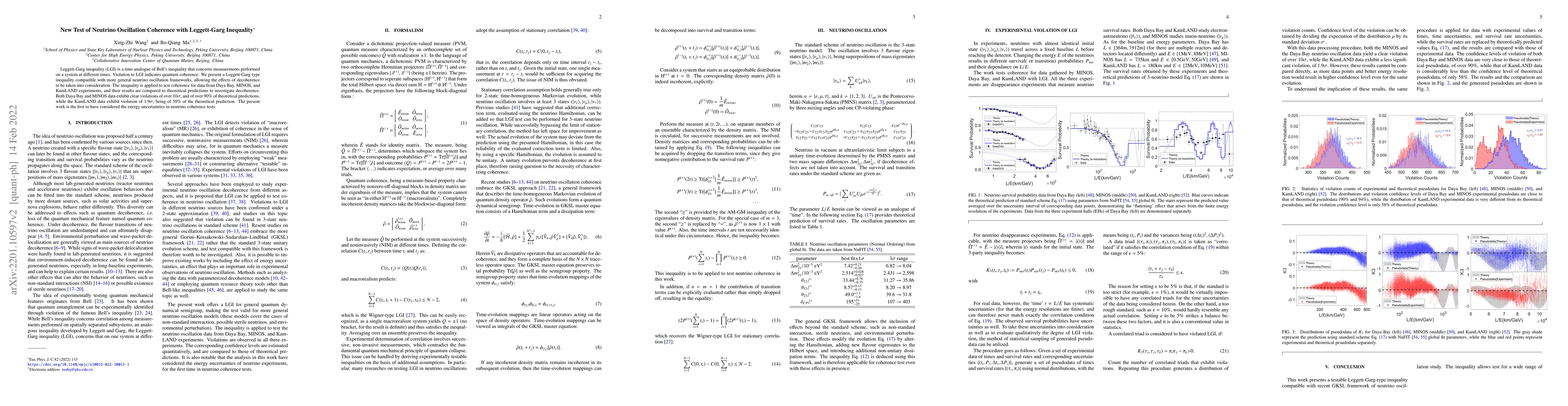 Thumbnail for New Test of Neutrino Oscillation Coherence with Leggett-Garg Inequality