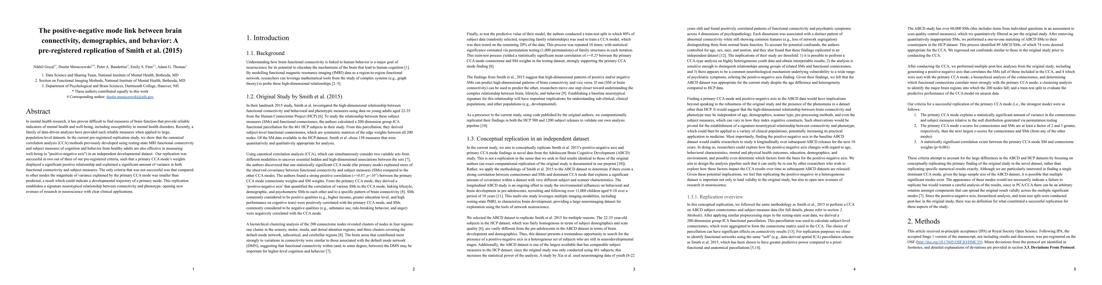 Thumbnail for The positive-negative mode link between brain connectivity,
  demographics, and behavior: A pre-registered replication of Smith et al. 2015