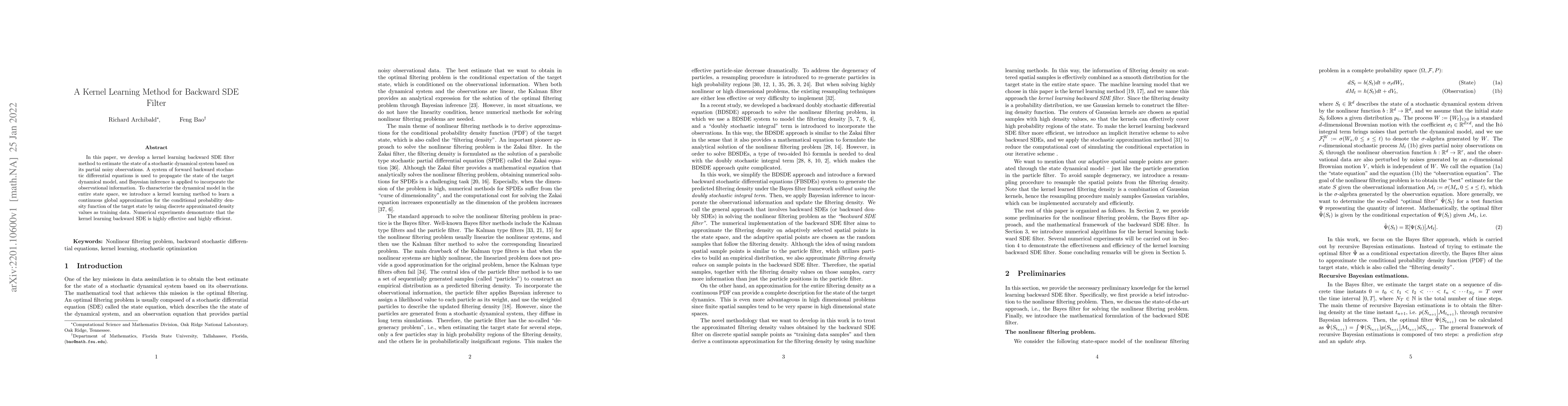 Thumbnail for A Kernel Learning Method for Backward SDE Filter