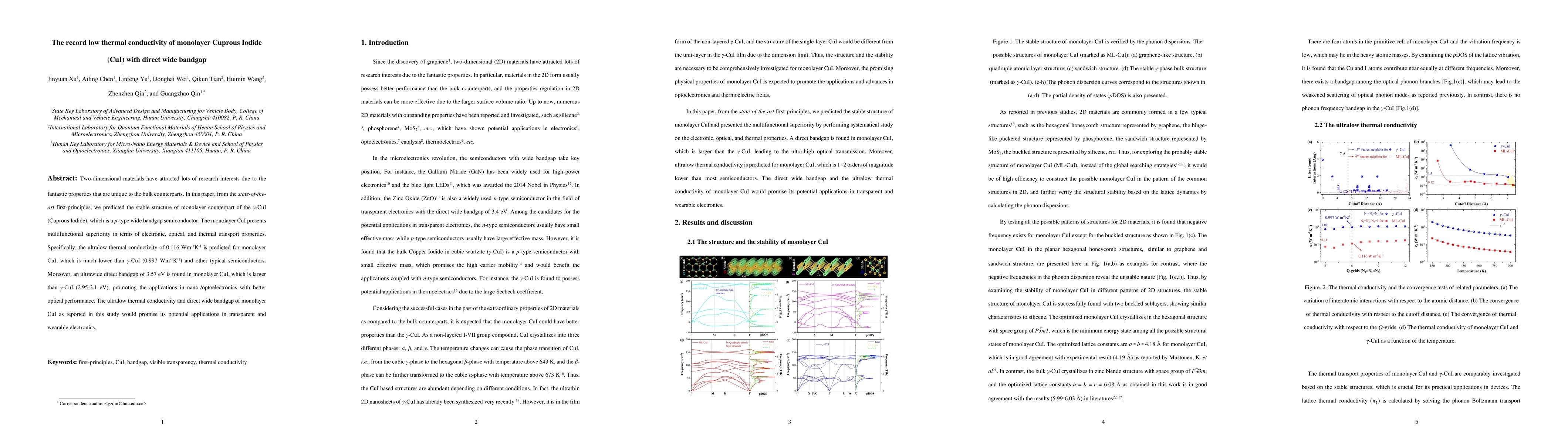 Thumbnail for The record low thermal conductivity of monolayer Cuprous Iodide (CuI)
  with direct wide bandgap