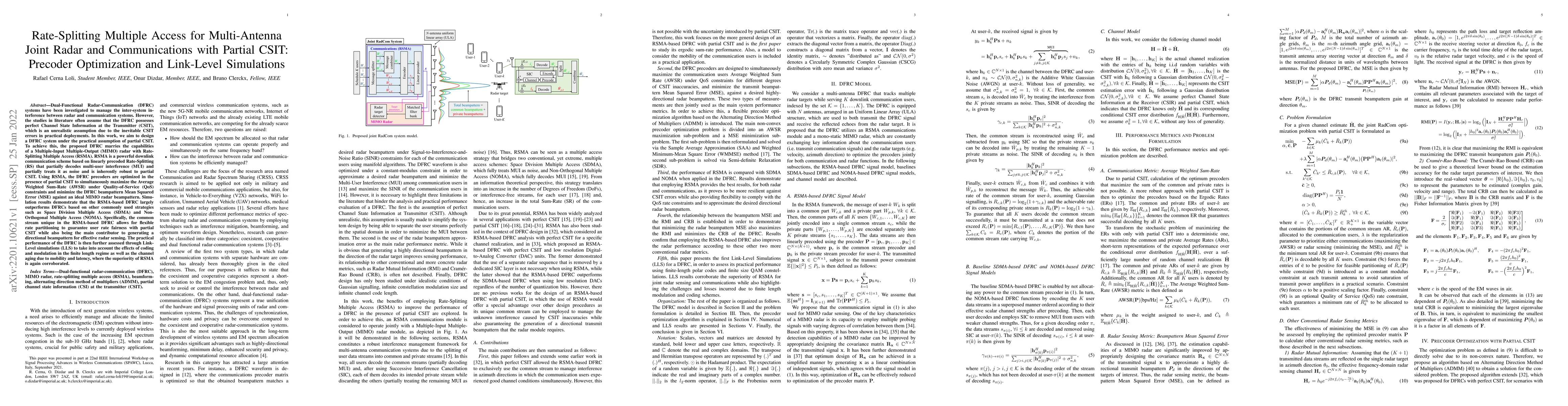Thumbnail for Rate-Splitting Multiple Access for Multi-Antenna Joint Radar and
  Communications with Partial CSIT: Precoder Optimization and Link-Level
  Simulations